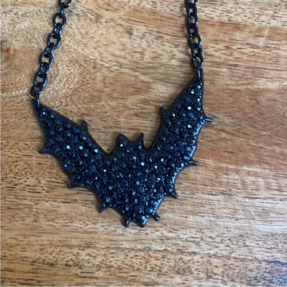 Gothic Black Rhinestone Bat Statement Necklace - image 4